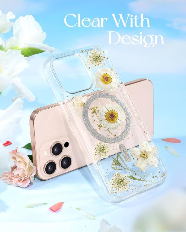 Loheckle for iPhone 16 Pro Case Women - Compatible with MagSafe Girl Cute Glitter Dried Flower Floral Girly Aesthetic Sparkle Unique Design Handmade Phone Cover for Apple 16 Pro 6.3", Purple - Image 9