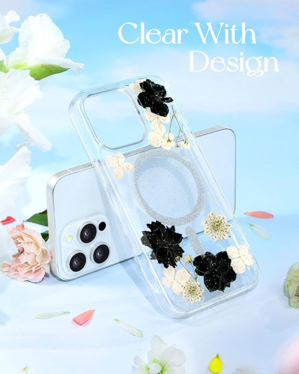Loheckle for iPhone 16 Pro Case Women - Compatible with MagSafe Girl Cute Glitter Dried Flower Floral Girly Aesthetic Sparkle Unique Design Handmade Phone Cover for Apple 16 Pro 6.3", Purple - Image 15