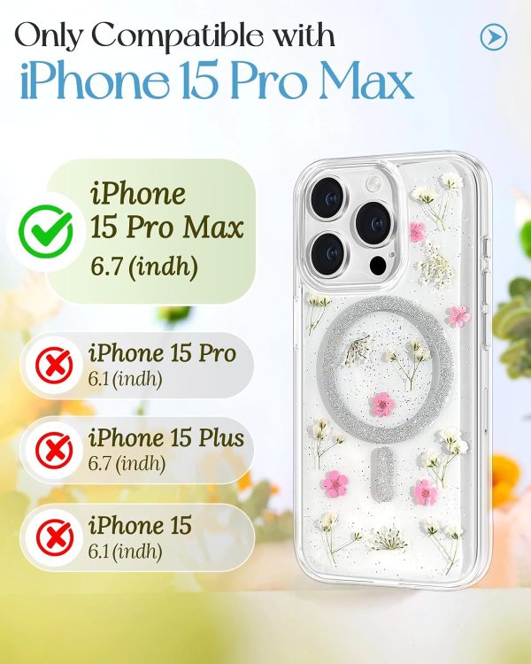 Loheckle for iPhone 16 Pro Case Women - Compatible with MagSafe Girl Cute Glitter Dried Flower Floral Girly Aesthetic Sparkle Unique Design Handmade Phone Cover for Apple 16 Pro 6.3", Purple - Image 28