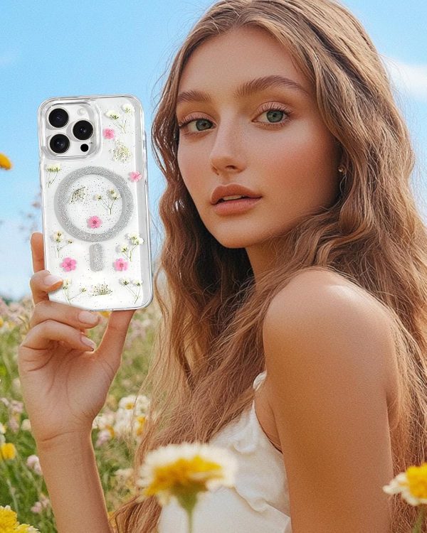 Loheckle for iPhone 16 Pro Case Women - Compatible with MagSafe Girl Cute Glitter Dried Flower Floral Girly Aesthetic Sparkle Unique Design Handmade Phone Cover for Apple 16 Pro 6.3", Purple - Image 31