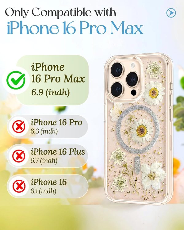 Loheckle for iPhone 16 Pro Case Women - Compatible with MagSafe Girl Cute Glitter Dried Flower Floral Girly Aesthetic Sparkle Unique Design Handmade Phone Cover for Apple 16 Pro 6.3", Purple - Image 32