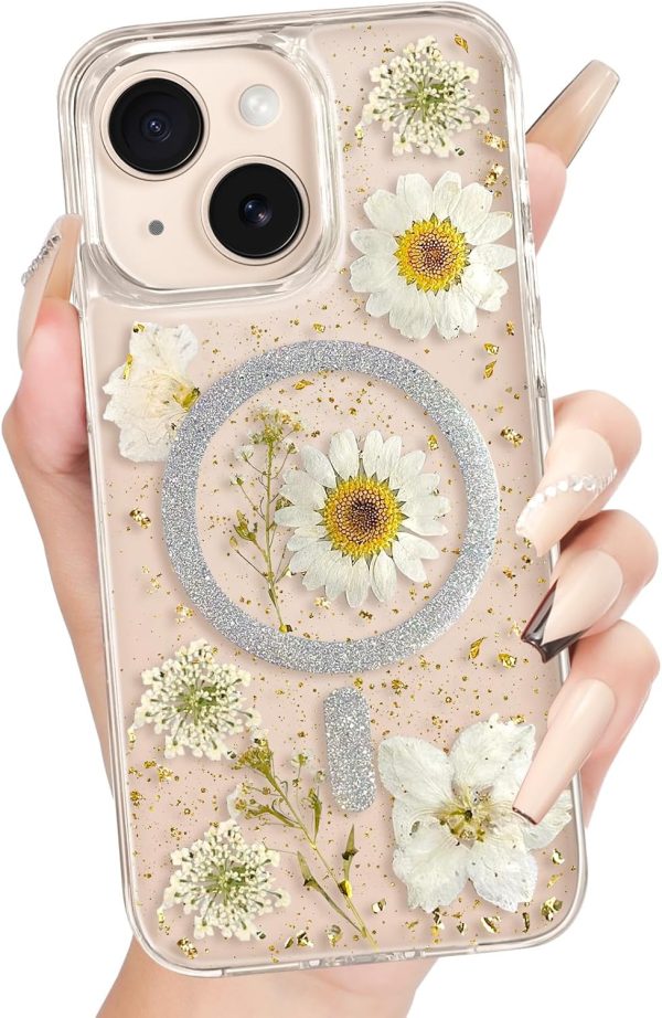 Loheckle for iPhone 16 Pro Case Women - Compatible with MagSafe Girl Cute Glitter Dried Flower Floral Girly Aesthetic Sparkle Unique Design Handmade Phone Cover for Apple 16 Pro 6.3", Purple - Image 33