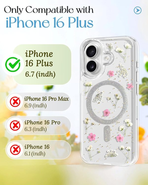 Loheckle for iPhone 16 Pro Case Women - Compatible with MagSafe Girl Cute Glitter Dried Flower Floral Girly Aesthetic Sparkle Unique Design Handmade Phone Cover for Apple 16 Pro 6.3", Purple - Image 38