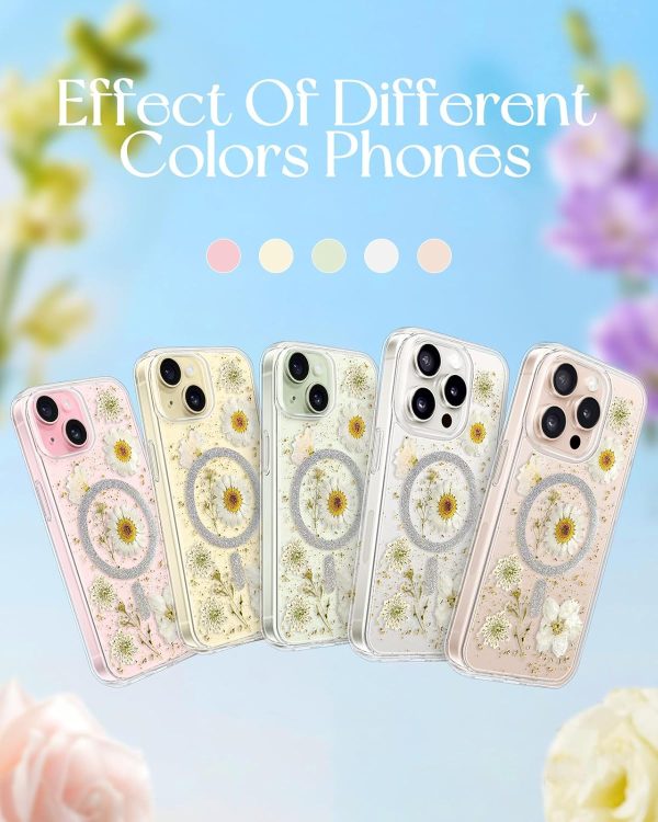 Loheckle for iPhone 16 Pro Case Women - Compatible with MagSafe Girl Cute Glitter Dried Flower Floral Girly Aesthetic Sparkle Unique Design Handmade Phone Cover for Apple 16 Pro 6.3", Purple - Image 53