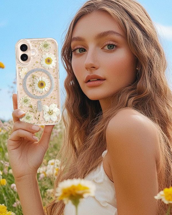 Loheckle for iPhone 16 Pro Case Women - Compatible with MagSafe Girl Cute Glitter Dried Flower Floral Girly Aesthetic Sparkle Unique Design Handmade Phone Cover for Apple 16 Pro 6.3", Purple - Image 54