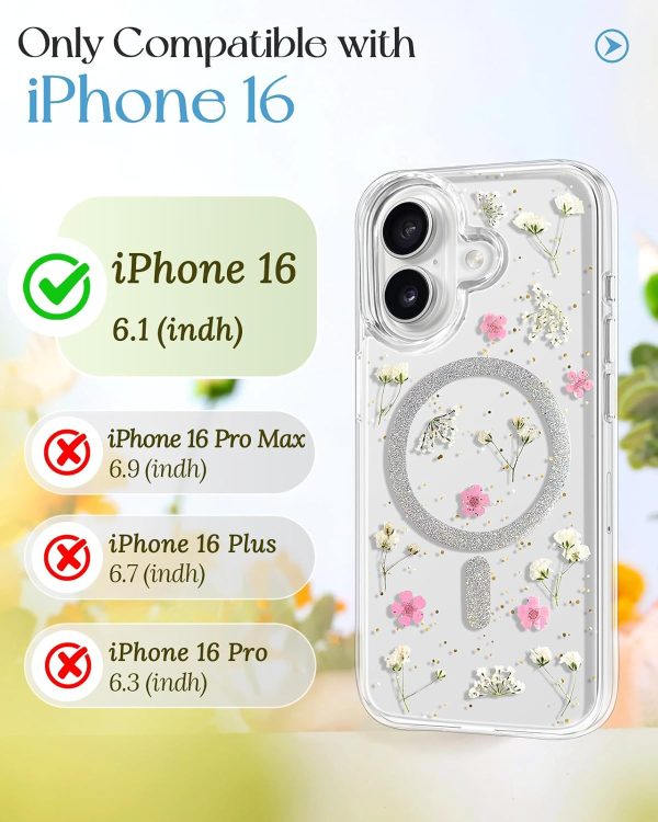 Loheckle for iPhone 16 Pro Case Women - Compatible with MagSafe Girl Cute Glitter Dried Flower Floral Girly Aesthetic Sparkle Unique Design Handmade Phone Cover for Apple 16 Pro 6.3", Purple - Image 60