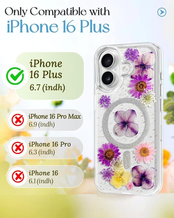 Loheckle for iPhone 16 Pro Case Women - Compatible with MagSafe Girl Cute Glitter Dried Flower Floral Girly Aesthetic Sparkle Unique Design Handmade Phone Cover for Apple 16 Pro 6.3", Purple - Image 65
