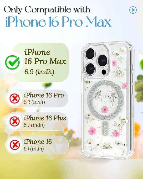 Loheckle for iPhone 16 Pro Case Women - Compatible with MagSafe Girl Cute Glitter Dried Flower Floral Girly Aesthetic Sparkle Unique Design Handmade Phone Cover for Apple 16 Pro 6.3", Purple - Image 73