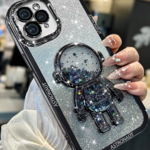 Loheckle for iPhone 11 Pro Max Cases - Women Girls Cute Glitter with Camera Lens Protector Cover Astronaut Liquid Sparkle Girly Aesthetic Bling Shiny Design Case for iPhone 11 Pro Max 6.5'', Black