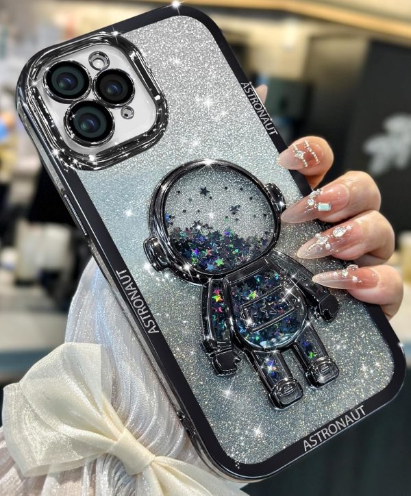 Loheckle for iPhone 11 Pro Max Cases - Women Girls Cute Glitter with Camera Lens Protector Cover Astronaut Liquid Sparkle Girly Aesthetic Bling Shiny Design Case for iPhone 11 Pro Max 6.5'', Black