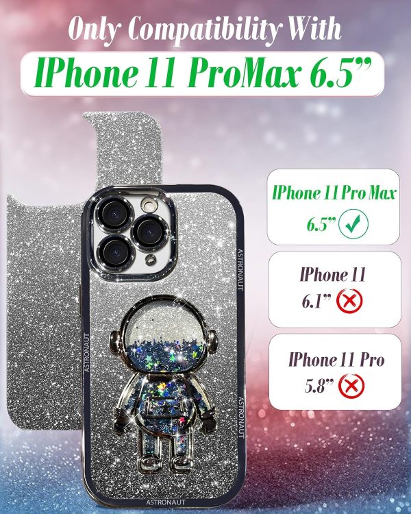 Loheckle for iPhone 11 Pro Max Cases - Women Girls Cute Glitter with Camera Lens Protector Cover Astronaut Liquid Sparkle Girly Aesthetic Bling Shiny Design Case for iPhone 11 Pro Max 6.5'', Black - Image 2