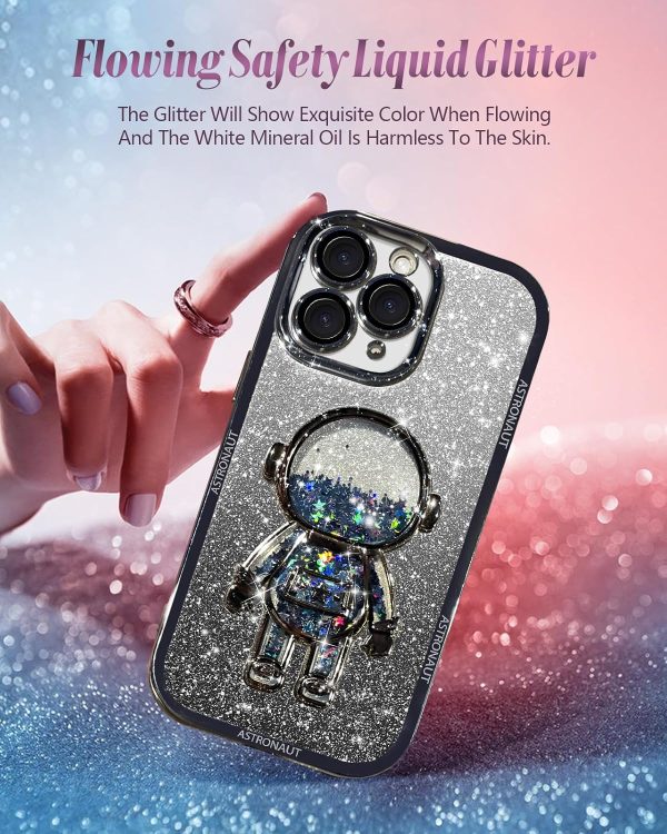 Loheckle for iPhone 11 Pro Max Cases - Women Girls Cute Glitter with Camera Lens Protector Cover Astronaut Liquid Sparkle Girly Aesthetic Bling Shiny Design Case for iPhone 11 Pro Max 6.5'', Black - Image 4