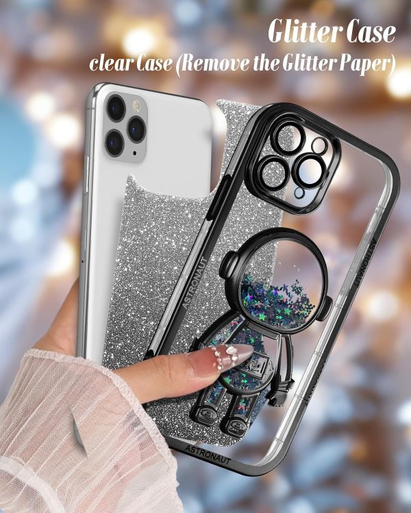 Loheckle for iPhone 11 Pro Max Cases - Women Girls Cute Glitter with Camera Lens Protector Cover Astronaut Liquid Sparkle Girly Aesthetic Bling Shiny Design Case for iPhone 11 Pro Max 6.5'', Black - Image 5