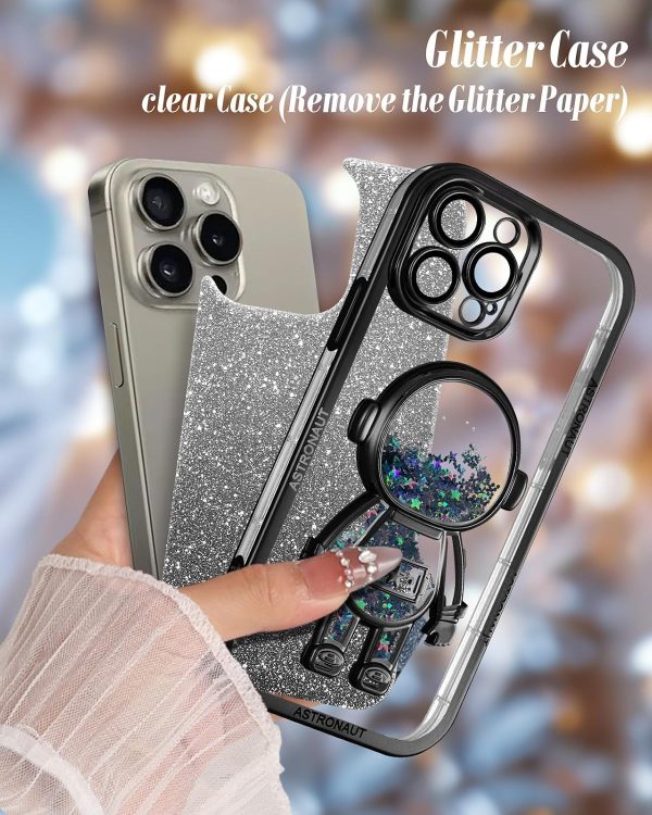 Loheckle for iPhone 11 Pro Max Cases - Women Girls Cute Glitter with Camera Lens Protector Cover Astronaut Liquid Sparkle Girly Aesthetic Bling Shiny Design Case for iPhone 11 Pro Max 6.5'', Black - Image 11