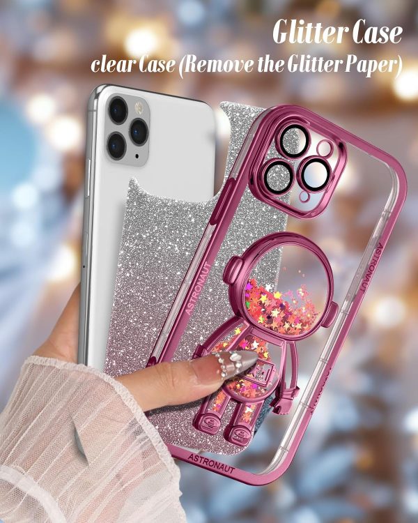 Loheckle for iPhone 11 Pro Max Cases - Women Girls Cute Glitter with Camera Lens Protector Cover Astronaut Liquid Sparkle Girly Aesthetic Bling Shiny Design Case for iPhone 11 Pro Max 6.5'', Black - Image 65