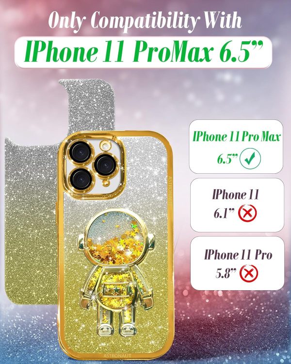 Loheckle for iPhone 11 Pro Max Cases - Women Girls Cute Glitter with Camera Lens Protector Cover Astronaut Liquid Sparkle Girly Aesthetic Bling Shiny Design Case for iPhone 11 Pro Max 6.5'', Black - Image 92