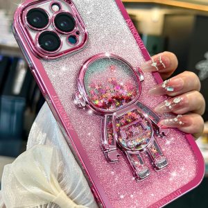 Loheckle for iPhone 15 Pro Max Case - for Women Girls Cute Glitter with Camera Lens Protector Cover Astronaut Liquid Sparkle Girly Aesthetic Bling Shiny Design Phone Case for 15 Pro Max 6.7", Pretty