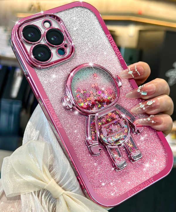 Loheckle for iPhone 15 Pro Max Case - for Women Girls Cute Glitter with Camera Lens Protector Cover Astronaut Liquid Sparkle Girly Aesthetic Bling Shiny Design Phone Case for 15 Pro Max 6.7", Pretty