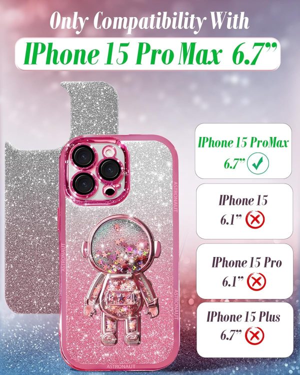Loheckle for iPhone 15 Pro Max Case - for Women Girls Cute Glitter with Camera Lens Protector Cover Astronaut Liquid Sparkle Girly Aesthetic Bling Shiny Design Phone Case for 15 Pro Max 6.7", Pretty - Image 2