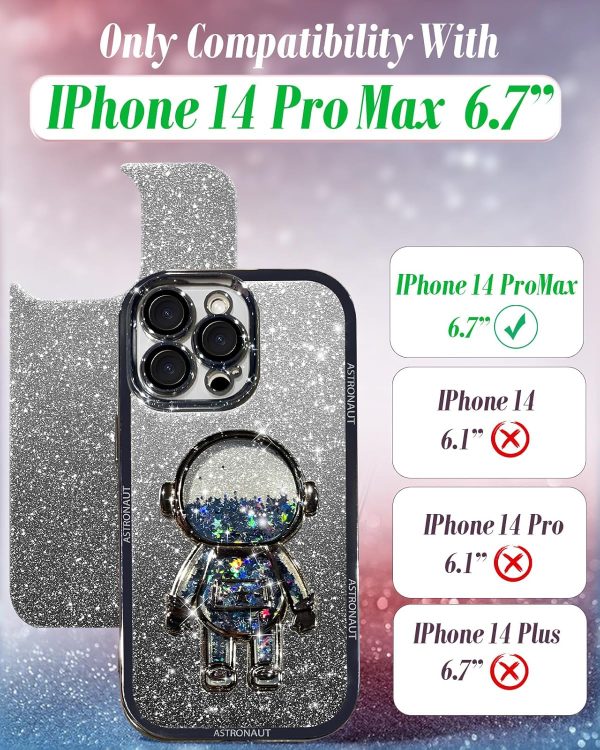 Loheckle for iPhone 15 Pro Max Case - for Women Girls Cute Glitter with Camera Lens Protector Cover Astronaut Liquid Sparkle Girly Aesthetic Bling Shiny Design Phone Case for 15 Pro Max 6.7", Pretty - Image 8
