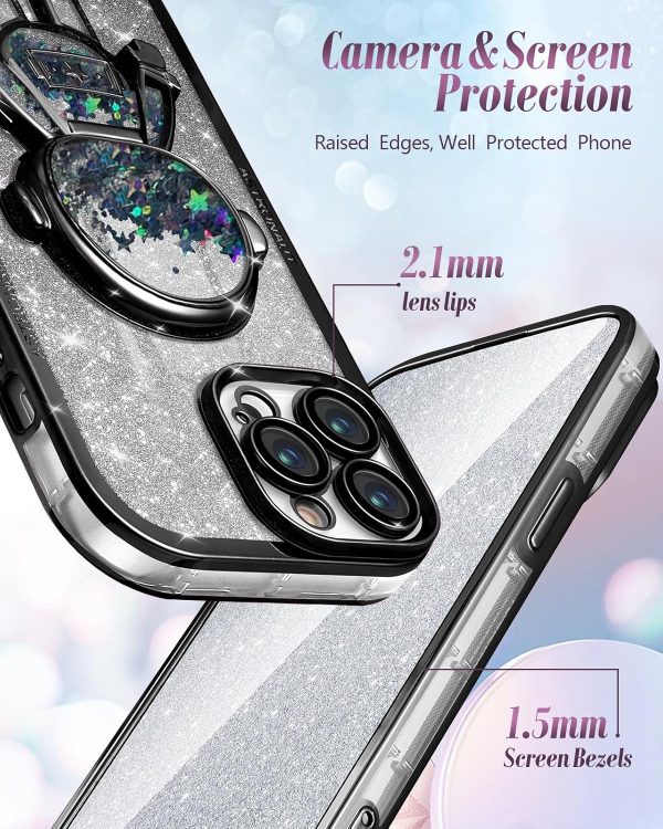 Loheckle for iPhone 15 Pro Max Case - for Women Girls Cute Glitter with Camera Lens Protector Cover Astronaut Liquid Sparkle Girly Aesthetic Bling Shiny Design Phone Case for 15 Pro Max 6.7", Pretty - Image 9