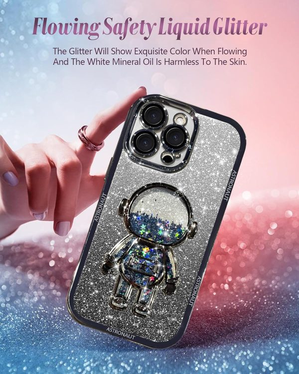 Loheckle for iPhone 15 Pro Max Case - for Women Girls Cute Glitter with Camera Lens Protector Cover Astronaut Liquid Sparkle Girly Aesthetic Bling Shiny Design Phone Case for 15 Pro Max 6.7", Pretty - Image 10