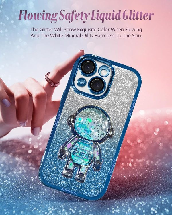 Loheckle for iPhone 15 Pro Max Case - for Women Girls Cute Glitter with Camera Lens Protector Cover Astronaut Liquid Sparkle Girly Aesthetic Bling Shiny Design Phone Case for 15 Pro Max 6.7", Pretty - Image 16