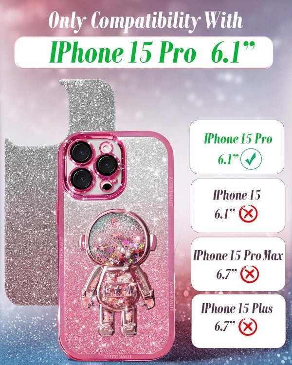 Loheckle for iPhone 15 Pro Max Case - for Women Girls Cute Glitter with Camera Lens Protector Cover Astronaut Liquid Sparkle Girly Aesthetic Bling Shiny Design Phone Case for 15 Pro Max 6.7", Pretty - Image 19