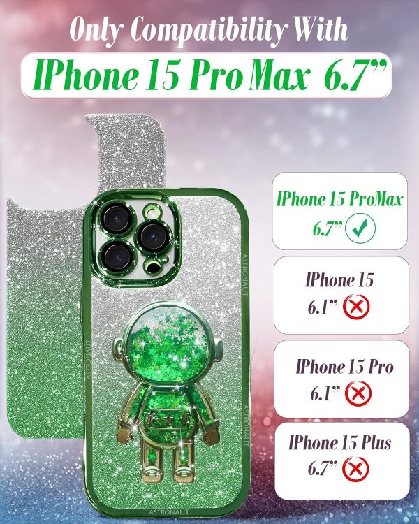 Loheckle for iPhone 15 Pro Max Case - for Women Girls Cute Glitter with Camera Lens Protector Cover Astronaut Liquid Sparkle Girly Aesthetic Bling Shiny Design Phone Case for 15 Pro Max 6.7", Pretty - Image 21