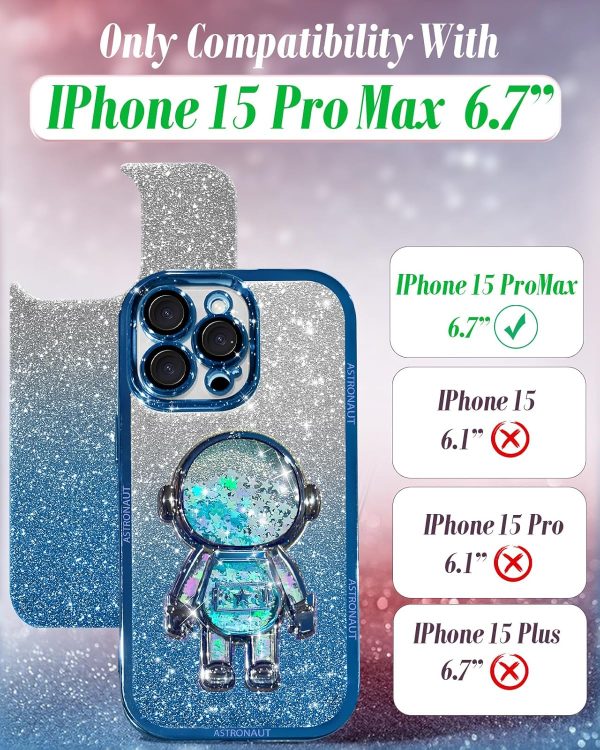 Loheckle for iPhone 15 Pro Max Case - for Women Girls Cute Glitter with Camera Lens Protector Cover Astronaut Liquid Sparkle Girly Aesthetic Bling Shiny Design Phone Case for 15 Pro Max 6.7", Pretty - Image 27