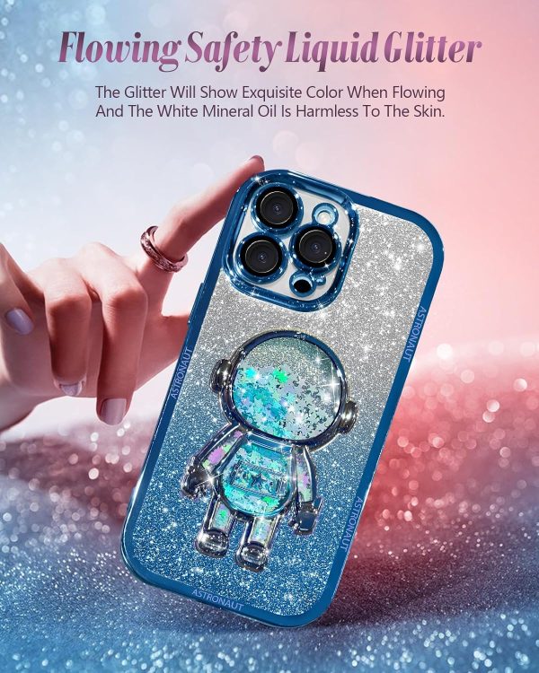 Loheckle for iPhone 15 Pro Max Case - for Women Girls Cute Glitter with Camera Lens Protector Cover Astronaut Liquid Sparkle Girly Aesthetic Bling Shiny Design Phone Case for 15 Pro Max 6.7", Pretty - Image 29