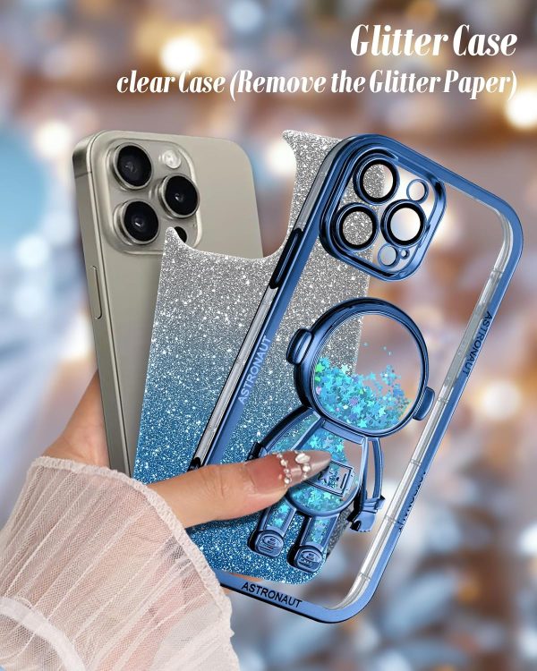 Loheckle for iPhone 15 Pro Max Case - for Women Girls Cute Glitter with Camera Lens Protector Cover Astronaut Liquid Sparkle Girly Aesthetic Bling Shiny Design Phone Case for 15 Pro Max 6.7", Pretty - Image 30