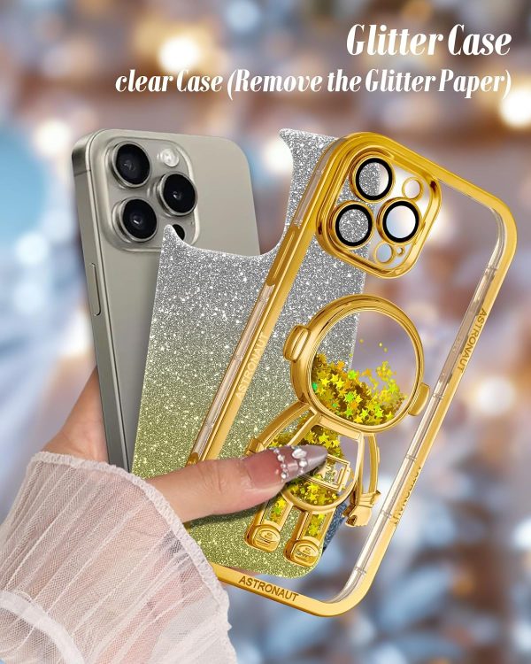 Loheckle for iPhone 15 Pro Max Case - for Women Girls Cute Glitter with Camera Lens Protector Cover Astronaut Liquid Sparkle Girly Aesthetic Bling Shiny Design Phone Case for 15 Pro Max 6.7", Pretty - Image 43