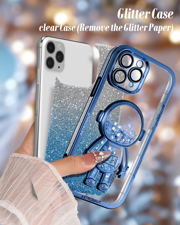 Loheckle for iPhone 11 Pro Max Cases - Women Girls Cute Glitter with Camera Lens Protector Cover Astronaut Liquid Sparkle Girly Aesthetic Bling Shiny Design Case for iPhone 11 Pro Max 6.5'', Black - Image 156
