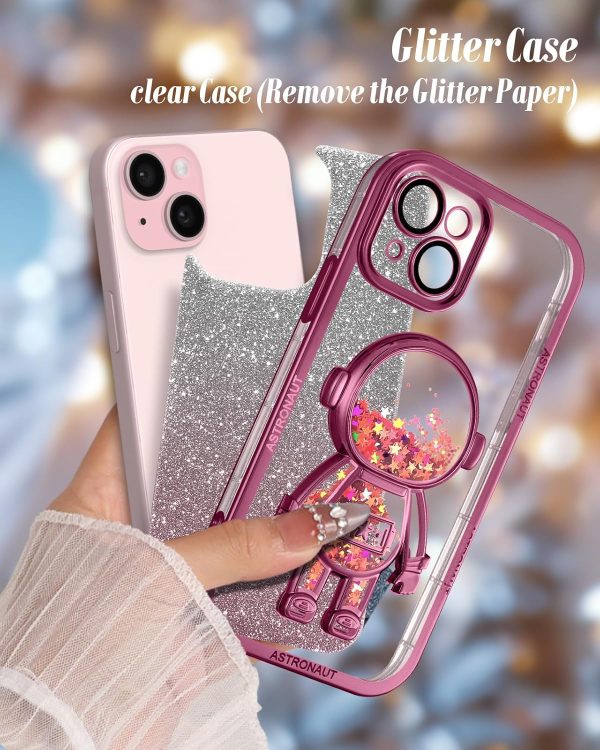 Loheckle for iPhone 15 Pro Max Case - for Women Girls Cute Glitter with Camera Lens Protector Cover Astronaut Liquid Sparkle Girly Aesthetic Bling Shiny Design Phone Case for 15 Pro Max 6.7", Pretty - Image 74