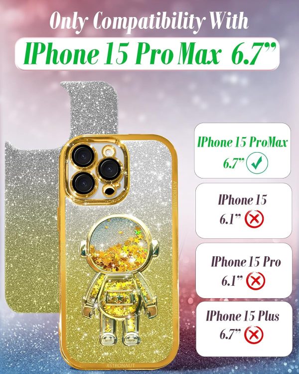 Loheckle for iPhone 15 Pro Max Case - for Women Girls Cute Glitter with Camera Lens Protector Cover Astronaut Liquid Sparkle Girly Aesthetic Bling Shiny Design Phone Case for 15 Pro Max 6.7", Pretty - Image 78