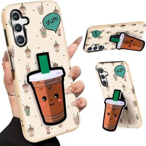 Loheckle for Samsung Galaxy A14 5G Case for Women - Cute Funny Cartoon Designer for Girls Teens Drink Fashion Unique Phone Cover with Kickstand for Samsung A14 5G Case Coffee