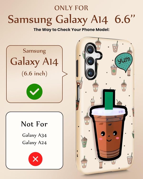 Loheckle for Samsung Galaxy A14 5G Case for Women - Cute Funny Cartoon Designer for Girls Teens Drink Fashion Unique Phone Cover with Kickstand for Samsung A14 5G Case Coffee - Image 2