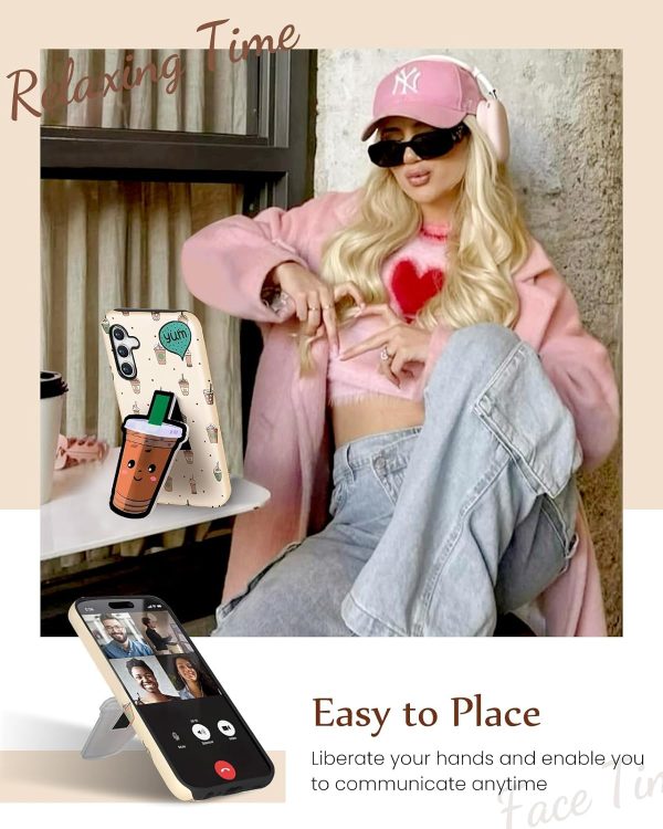 Loheckle for Samsung Galaxy A14 5G Case for Women - Cute Funny Cartoon Designer for Girls Teens Drink Fashion Unique Phone Cover with Kickstand for Samsung A14 5G Case Coffee - Image 3