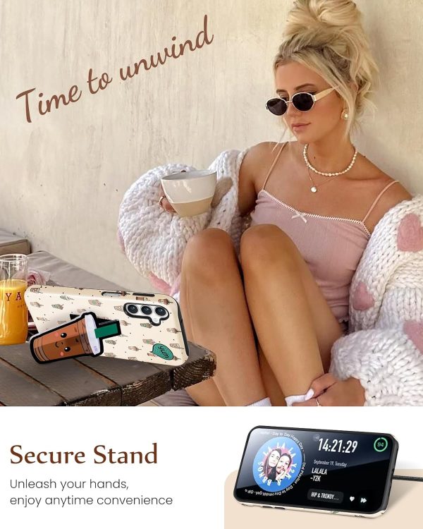 Loheckle for Samsung Galaxy A14 5G Case for Women - Cute Funny Cartoon Designer for Girls Teens Drink Fashion Unique Phone Cover with Kickstand for Samsung A14 5G Case Coffee - Image 4