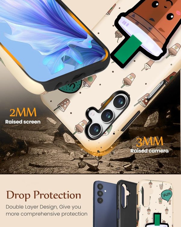 Loheckle for Samsung Galaxy A14 5G Case for Women - Cute Funny Cartoon Designer for Girls Teens Drink Fashion Unique Phone Cover with Kickstand for Samsung A14 5G Case Coffee - Image 5