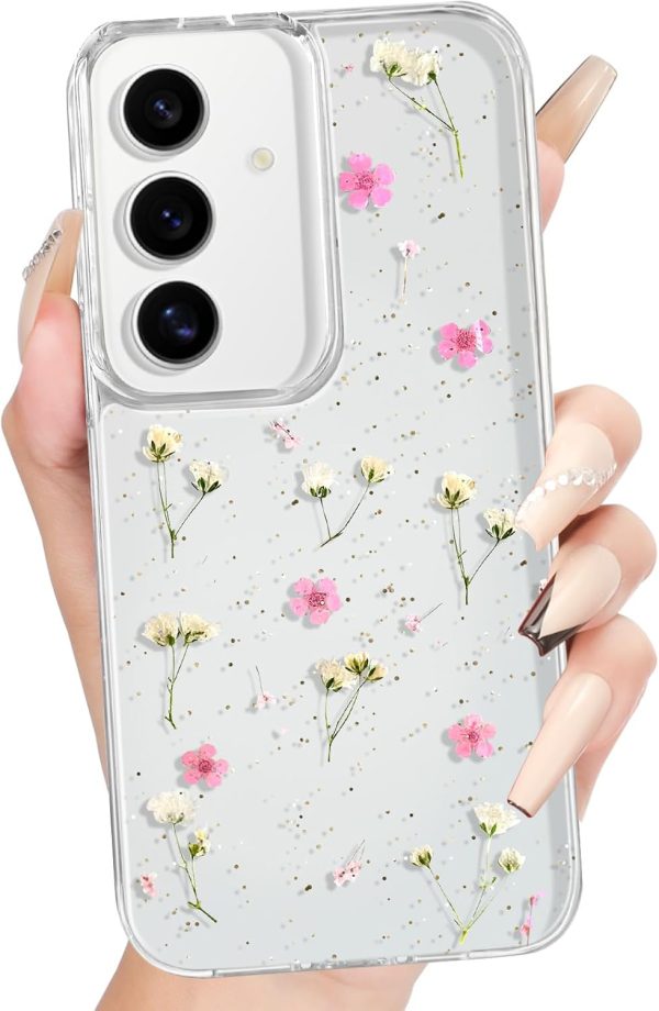 Loheckle for Samsung Galaxy S24 Ultra Case for Women - Girls Cute Glitter Dried Flower Floral Girly Aesthetic Kawaii Sparkle Sparkly Bling Unique Design Handmade Phone Cover for S24Ultra, Purple - Image 7