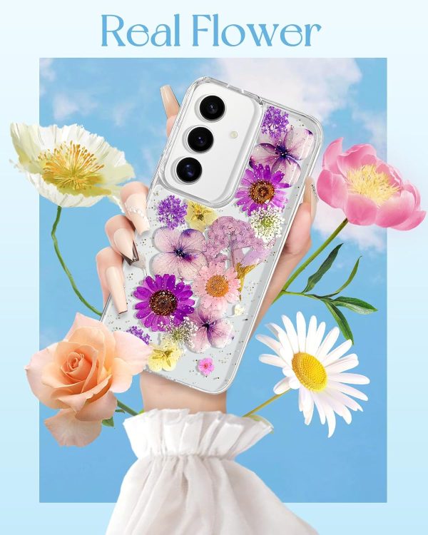 Loheckle for Samsung Galaxy S24 Ultra Case for Women - Girls Cute Glitter Dried Flower Floral Girly Aesthetic Kawaii Sparkle Sparkly Bling Unique Design Handmade Phone Cover for S24Ultra, Purple - Image 20