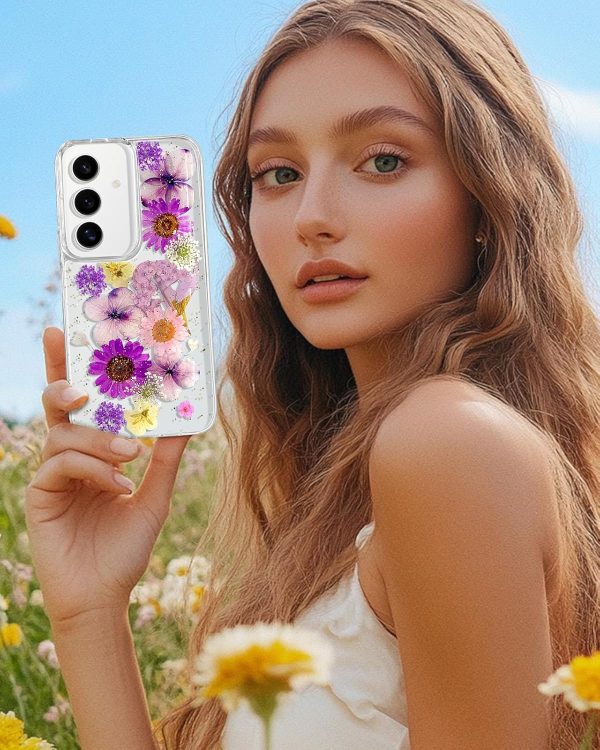 Loheckle for Samsung Galaxy S24 Ultra Case for Women - Girls Cute Glitter Dried Flower Floral Girly Aesthetic Kawaii Sparkle Sparkly Bling Unique Design Handmade Phone Cover for S24Ultra, Purple - Image 22