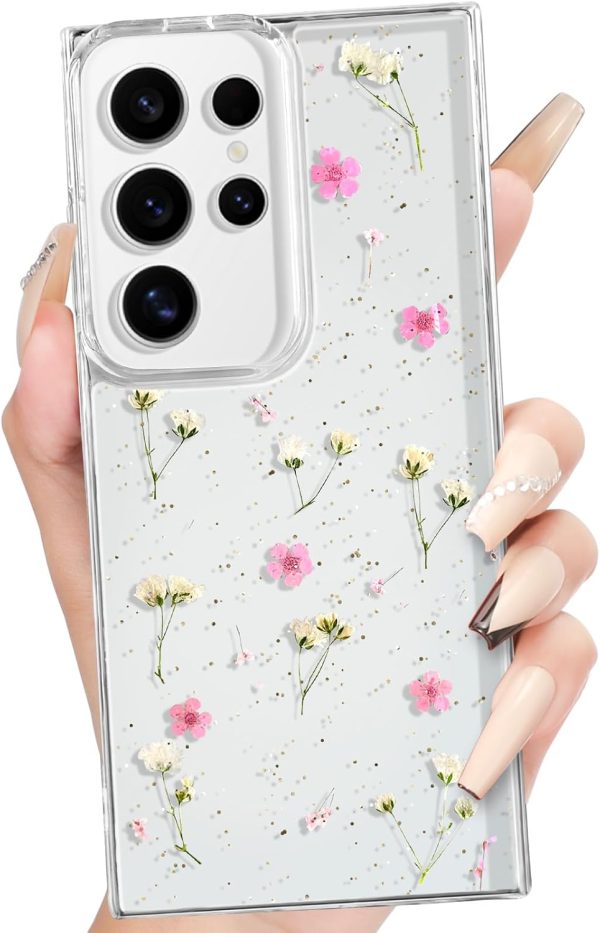Loheckle for Samsung Galaxy S24 Ultra Case for Women - Girls Cute Glitter Dried Flower Floral Girly Aesthetic Kawaii Sparkle Sparkly Bling Unique Design Handmade Phone Cover for S24Ultra, Purple - Image 23