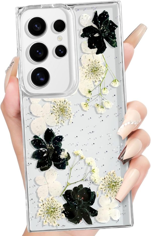 Loheckle for Samsung Galaxy S24 Ultra Case for Women - Girls Cute Glitter Dried Flower Floral Girly Aesthetic Kawaii Sparkle Sparkly Bling Unique Design Handmade Phone Cover for S24Ultra, Purple - Image 49