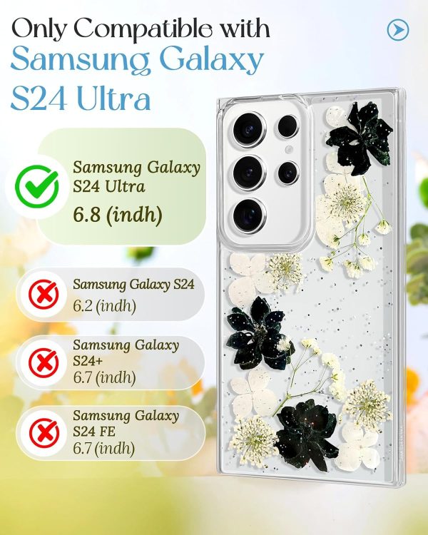 Loheckle for Samsung Galaxy S24 Ultra Case for Women - Girls Cute Glitter Dried Flower Floral Girly Aesthetic Kawaii Sparkle Sparkly Bling Unique Design Handmade Phone Cover for S24Ultra, Purple - Image 50