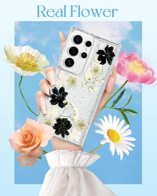 Loheckle for Samsung Galaxy S24 Ultra Case for Women - Girls Cute Glitter Dried Flower Floral Girly Aesthetic Kawaii Sparkle Sparkly Bling Unique Design Handmade Phone Cover for S24Ultra, Purple - Image 51