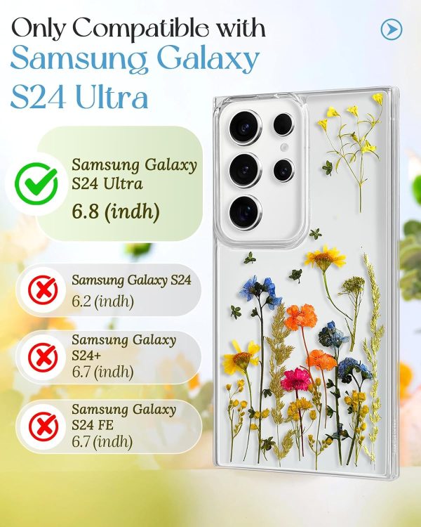 Loheckle for Samsung Galaxy S24 Ultra Case for Women - Girls Cute Glitter Dried Flower Floral Girly Aesthetic Kawaii Sparkle Sparkly Bling Unique Design Handmade Phone Cover for S24Ultra, Purple - Image 69