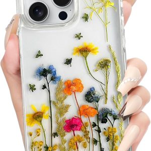 Loheckle for iPhone 16 Pro Max Case for Women - Girls Cute Glitter Dried Flower Floral Girly Aesthetic Kawaii Sparkle Sparkly Bling Unique Handmade Phone Cover for Apple 16 Promax 6.9", Simple